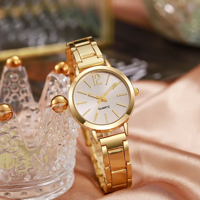 Fashion Gold Bracelet Quartz Wristwatch Luxury Watch for Women Simple Round Dial Stainless Students Ladies Watches Reloj Mujer