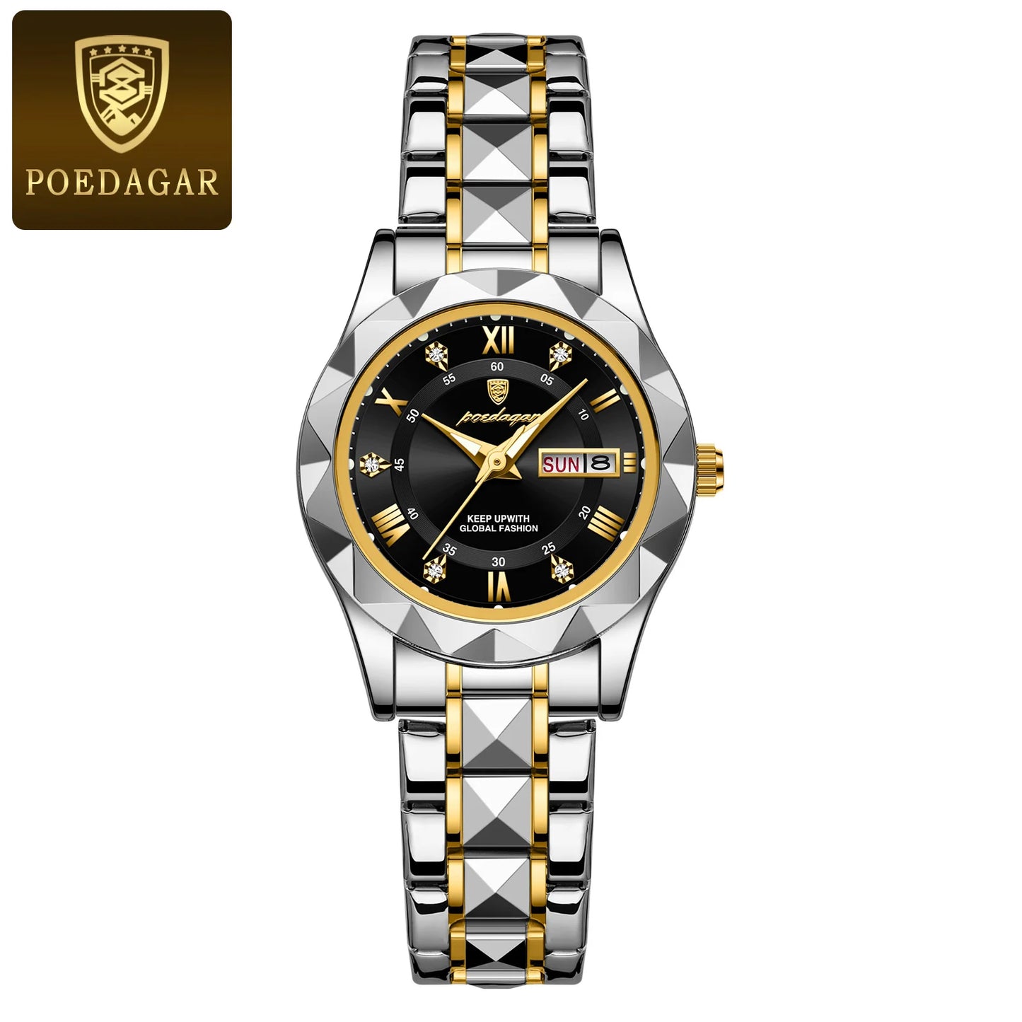 POEDAGAR Luxury Elegant Women Watch Luminous Waterproof Week Date Woman Wristwatch Stainless Steel Quartz Fashion Ladies Watches