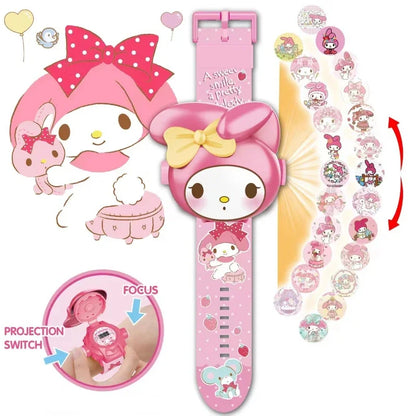 Kawaii 3D Projection Digital Watch Kawaii Hello Kitty Kuromi Cinnamoroll Anime Action Figure Toy Watch Flip Popular Kids  Toys