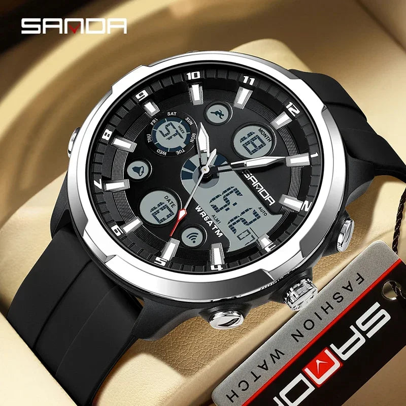 SANDA 9053  50M Waterproof Quartz Wristwatch for Male Relogios Masculino G Sports Military Men's Watches Luxury Digital Watch