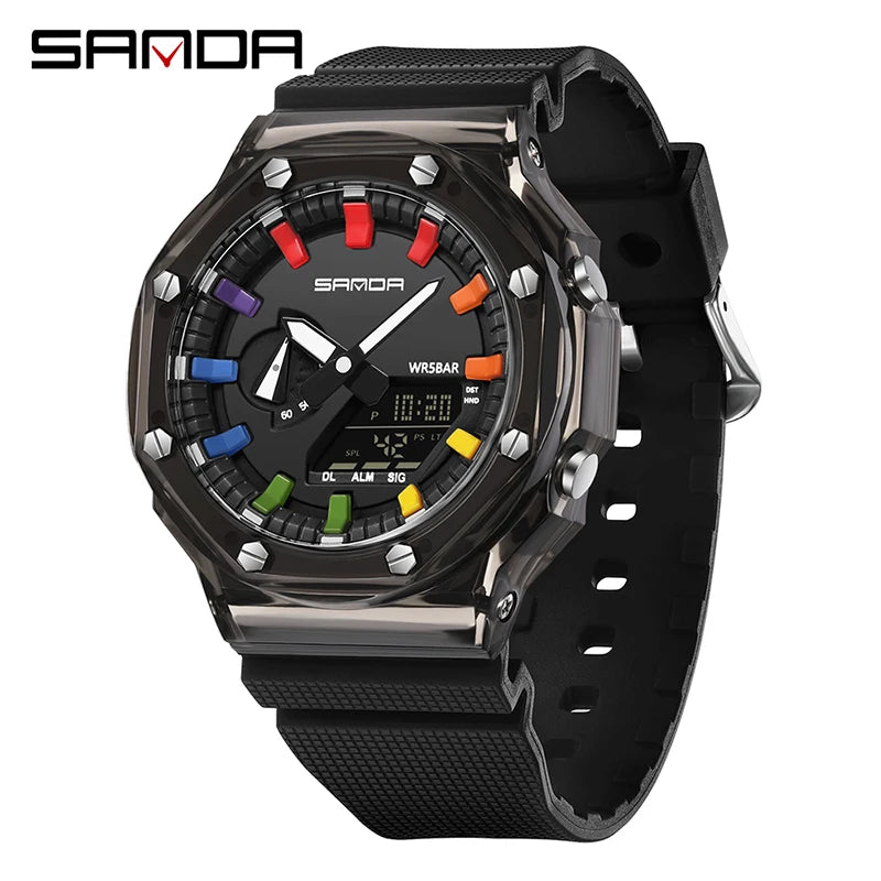 SANDA G Style Men Quartz Watch Countdown Stopwatch LED Electronic Outdoor Military Alarm Waterproof Shock Digital Wristwatch