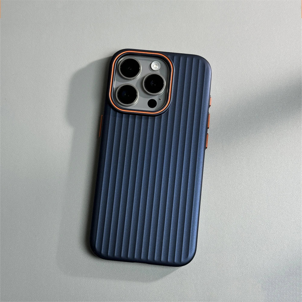 Luxury Corrugated Matte Shockprof Case For iPhone 16 15 14 13 12 Pro Max Plus Luxury Plating Wave Non-slip Bumper Hard PC Cover