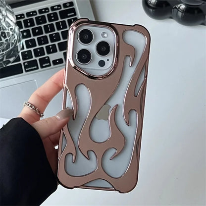 Fashion Hollowed Fire Flame Phone Case For iphone 16 15 14 13 12 11 Pro Max Plus Cool Boy Girl Silver Electroplated Soft Cover