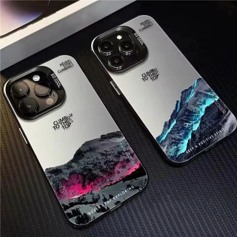 Phone Case For IPhone 16 15 14 13 12 11 Pro XS Max X XR 7 8 Plus Snow Mountain Landscape Sunset Plating Matte Hard Cover Funda