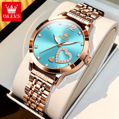 OLEVS Japan Quartz Women Watch Stainless steel Bracelet "Love" Dial Fashion Elegant Waterproof Luminous Quartz Watch for Ladies