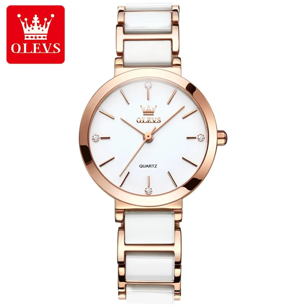 OLEVS Fashion Women Watches Relogio Feminino Luxury Rose Gold Watch Ladies Quartz Wrist Watch Ceramic Strap Clock Reloj Mujer