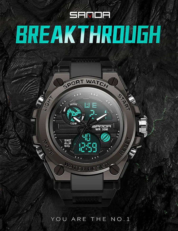 SANDA G Style Men Digital Watch Military Sports Watches Dual Display Waterproof Electronic Wristwatch Relogio Masculino 739