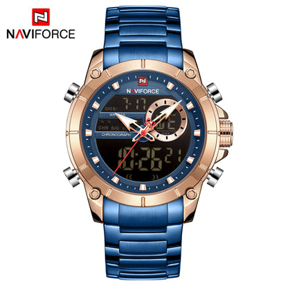 NAVIFORCE 9163 Luxury Original Sport Wrist Watch For Men Quartz Steel Waterproof Dual Display Military Watches Relogio Masculino