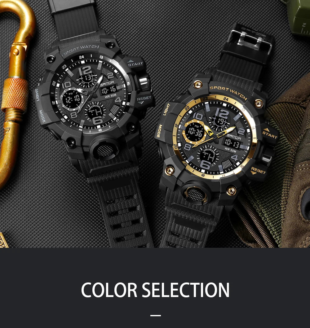 SANDA G Style Sports Military Men's Watches Waterproof Dual Display Quartz Wristwatch For Male Clock Stopwatch Relogios Masculin