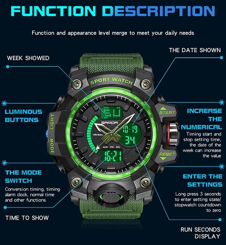 SANDA Brand G Style Military Watch Men LED Digital Shock Sport Watches For Man Waterproof Shockproof Electronic Wristwatch Mens