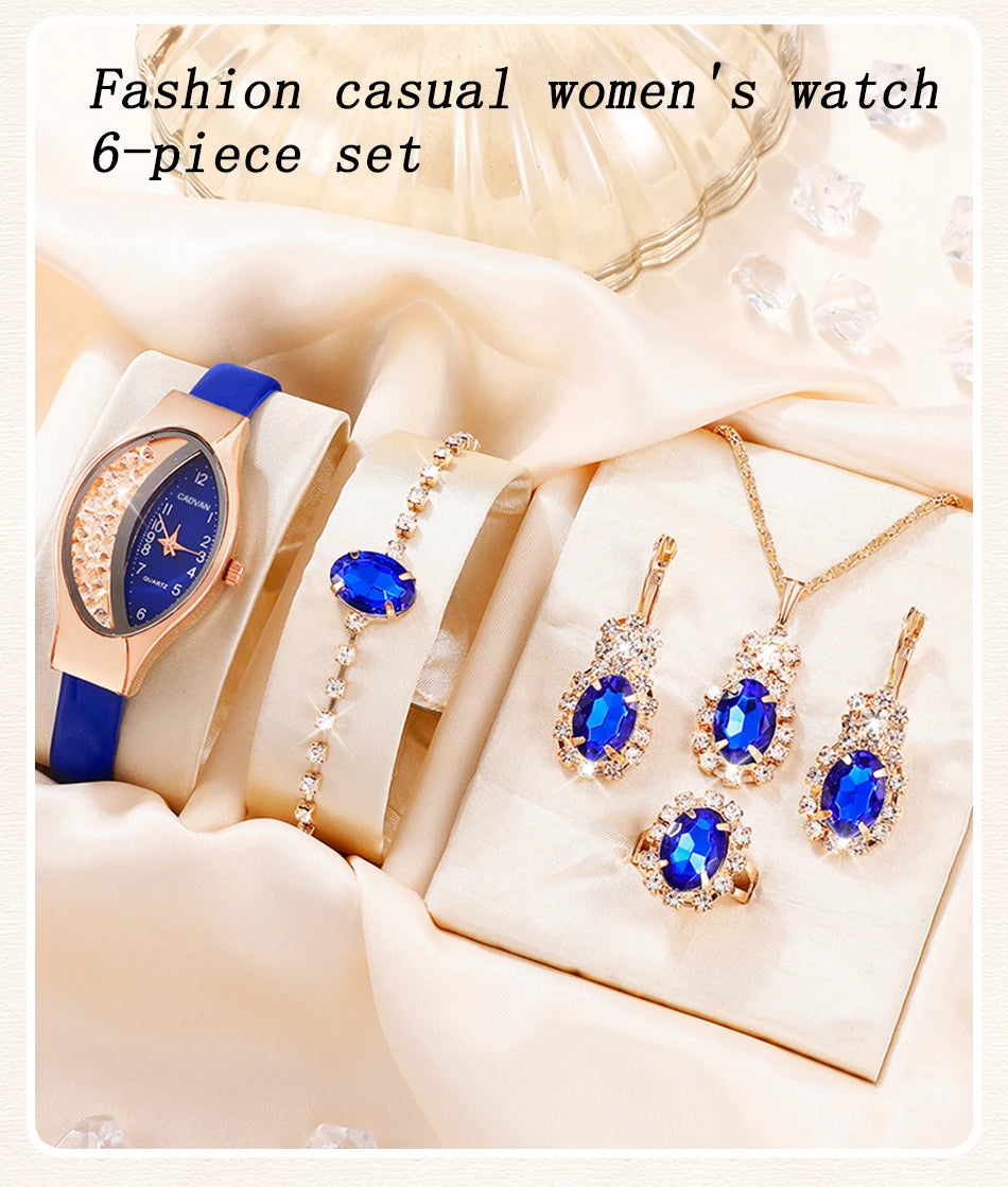 6PCS Set Women Fashion Quartz Watch Female Clock Rhinestone Dial Luxury Brand Design Women Watches Simple Ladies WristWatch