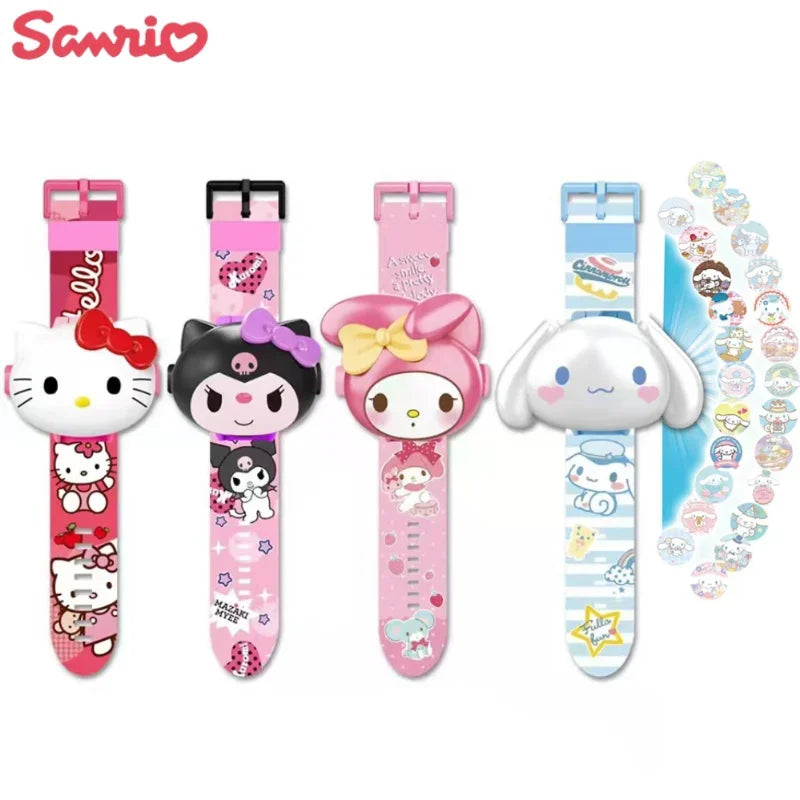 Kawaii 3D Projection Digital Watch Kawaii Hello Kitty Kuromi Cinnamoroll Anime Action Figure Toy Watch Flip Popular Kids  Toys