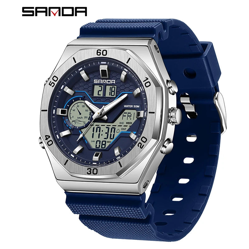 SANDA G Style Digital Men Watches Dual Display Three Time Waterproof Shock Sports Watch Military Countdown Male LED Quartz Clock