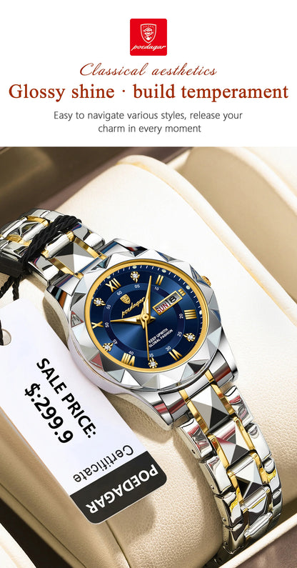 POEDAGAR Luxury Elegant Women Watch Luminous Waterproof Week Date Woman Wristwatch Stainless Steel Quartz Fashion Ladies Watches