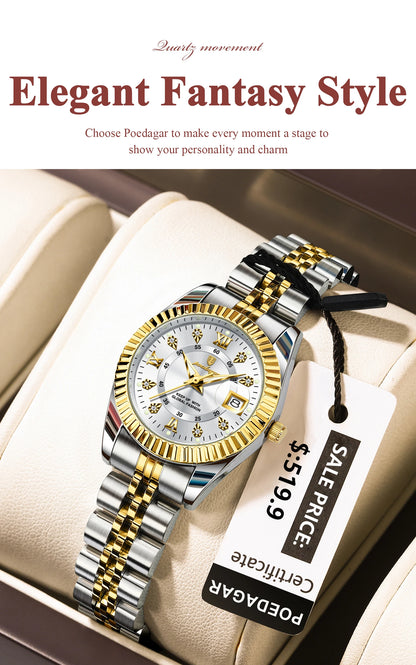 POEDAGAR Luxury Elegant Watch for Women Waterproof Luminous Date Ladies Watch Stainless Steel Quartz Women's Watches Girl Reloj