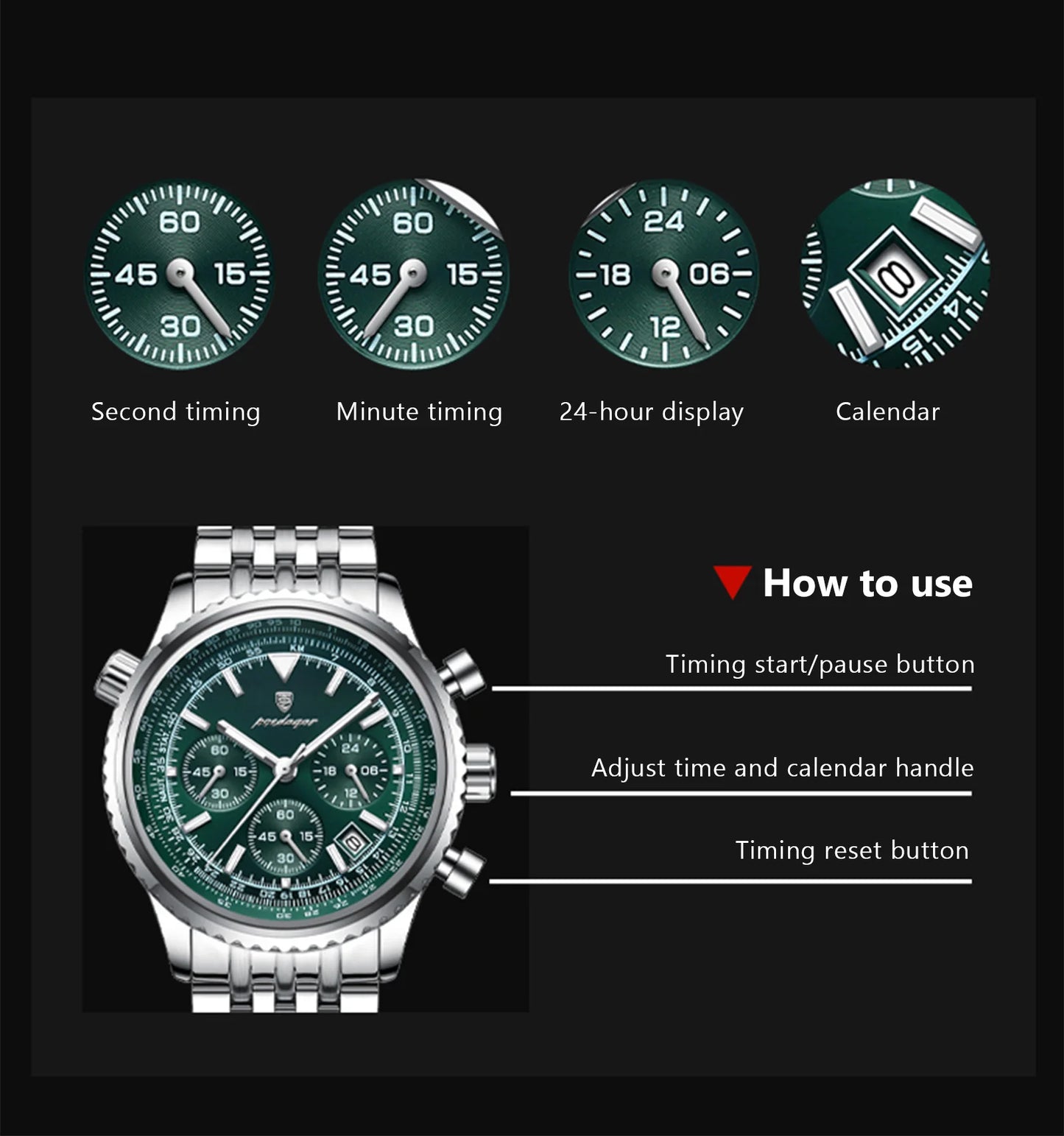 POEDAGAR Luxury Military Watch for Men Waterproof Luminous Date Chronograph Man Watch Sport Quartz Stainless Steel Men's Watches