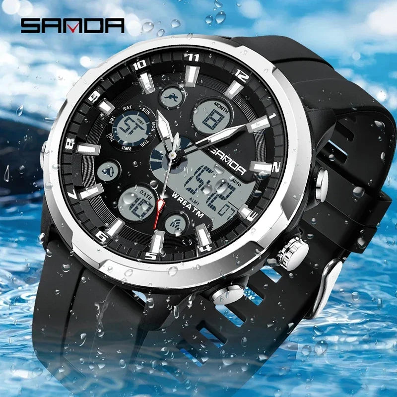 SANDA 9053  50M Waterproof Quartz Wristwatch for Male Relogios Masculino G Sports Military Men's Watches Luxury Digital Watch