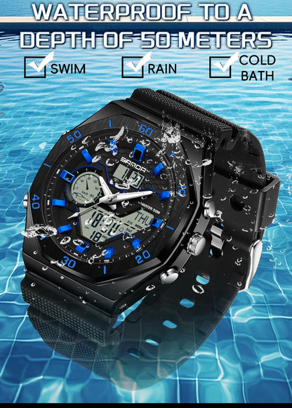 SANDA G Style Digital Men Watches Dual Display Three Time Waterproof Shock Sports Watch Military Countdown Male LED Quartz Clock