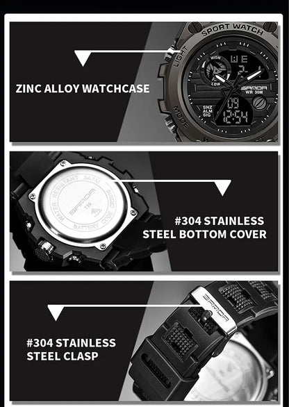 SANDA G Style Men Digital Watch Military Sports Watches Dual Display Waterproof Electronic Wristwatch Relogio Masculino 739