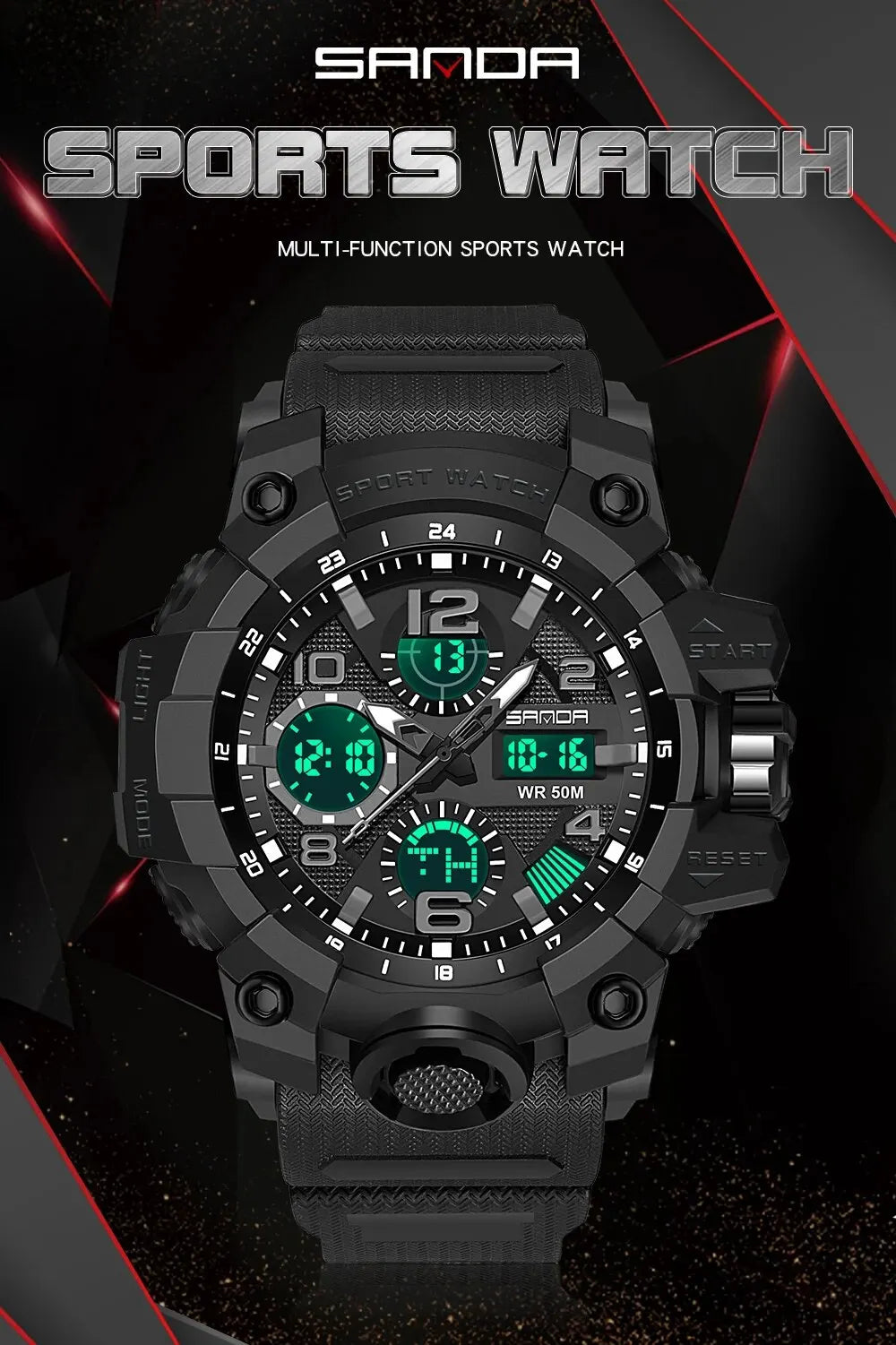 SANDA G Style Sports Military Men's Watches Waterproof Dual Display Quartz Wristwatch For Male Clock Stopwatch Relogios Masculin