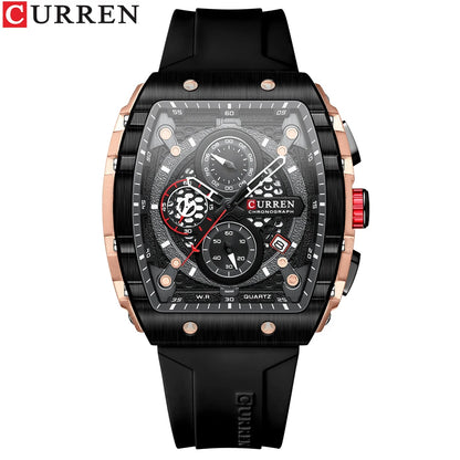 CURREN Top Brand Men's Watches Luxury Square Quartz Wristwatch  Waterproof Luminous Chronograph Watch for Men Date Clock