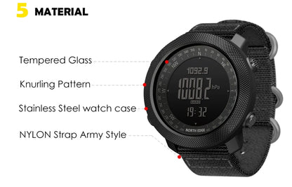 NORTH EDGE Men's sport Digital watch Running Swimming Military Army watches Altimeter Barometer Compass waterproof 50m Wristband