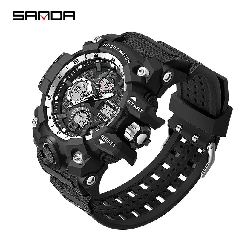 SANDA G Style Sports Military Men's Watches Waterproof Dual Display Quartz Wristwatch For Male Clock Stopwatch Relogios Masculin