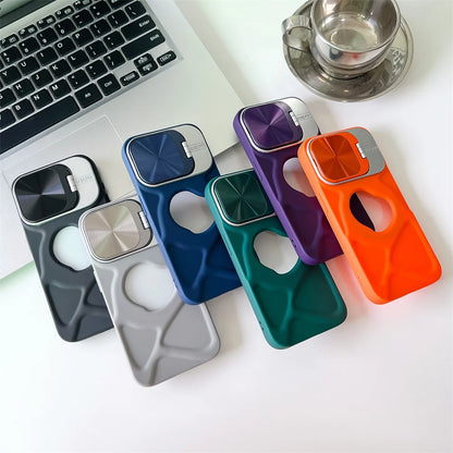 Fashion Logo Hole Magnetic Case for iPhone 11 12 13 14 15 16 Pro Max Plus Lens Protection Flip Stand Magsafe Silicone Soft Cover