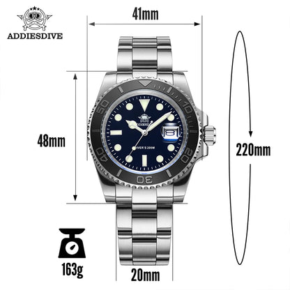 ADDIESDIVE Luxurious Men's Analog Quartz Watch BGW9 Luminous 20 Bar Waterproof Men's Diving Stainless Steel Men Watches H3