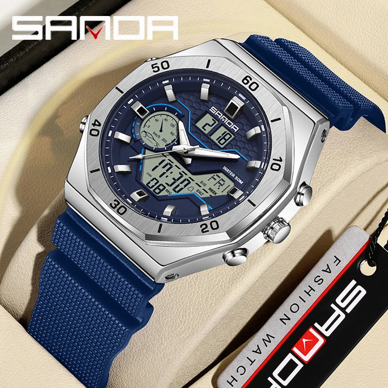 SANDA G Style Digital Men Watches Dual Display Three Time Waterproof Shock Sports Watch Military Countdown Male LED Quartz Clock