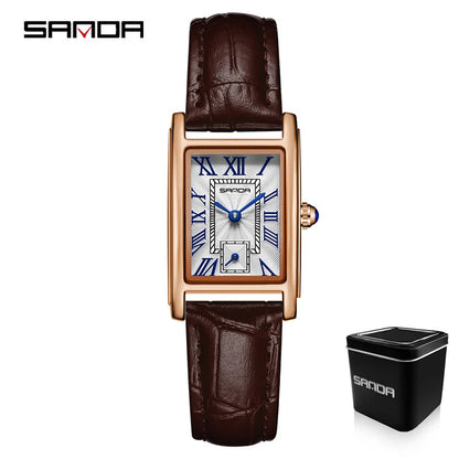 Sanda 1116 New Fashion 2023 Elegant Design Rectangle Dial Water Resistant Quartz Movement Business Women Analog Wrist Watch