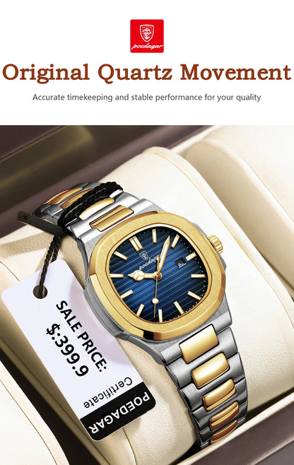 POEDAGAR Luxury Square Watch for Woman Waterproof Luminous Date Ladies Watch Stainless Steel Quartz Women's Watches Female Reloj